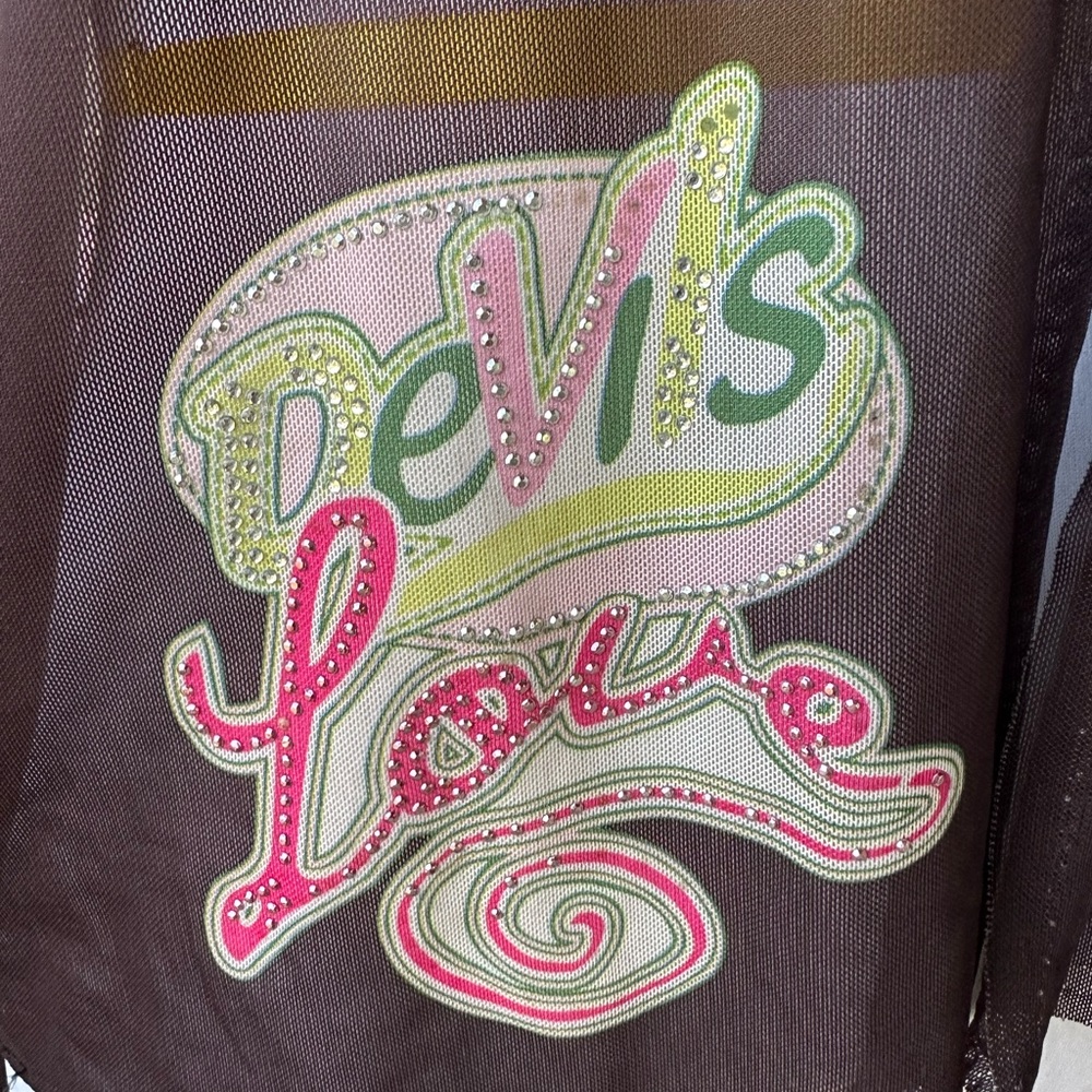 Y2K Graphic Mesh Retro Grunge Rhinestone Deconstructed Project-Ready Piece ~ XL - Picture 7 of 17